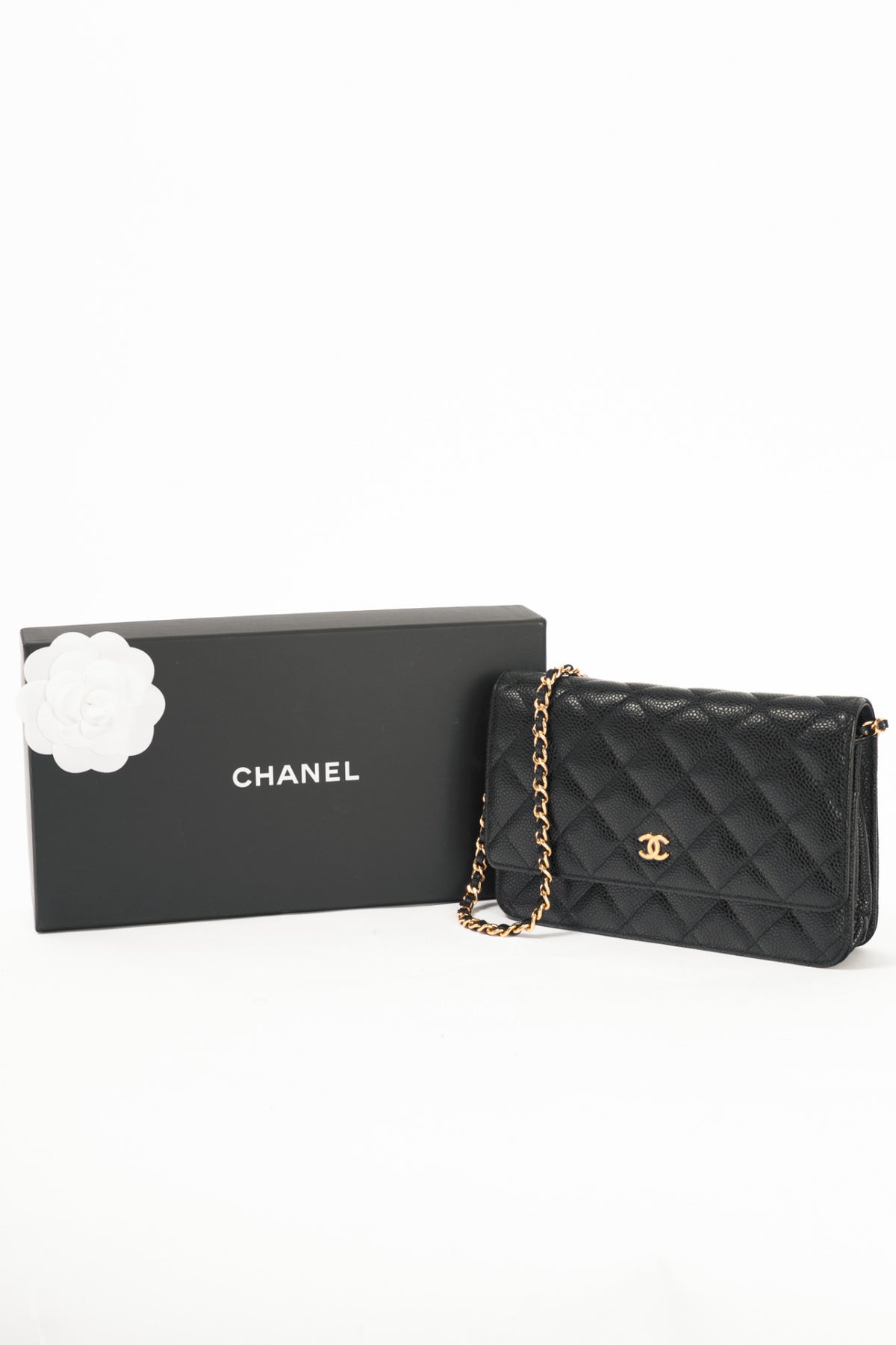 Chanel Black Quilted Caviar Leather GHW Wallet-On-Chain