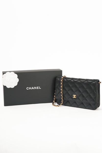 Chanel Black Quilted Caviar Leather GHW Wallet-On-Chain