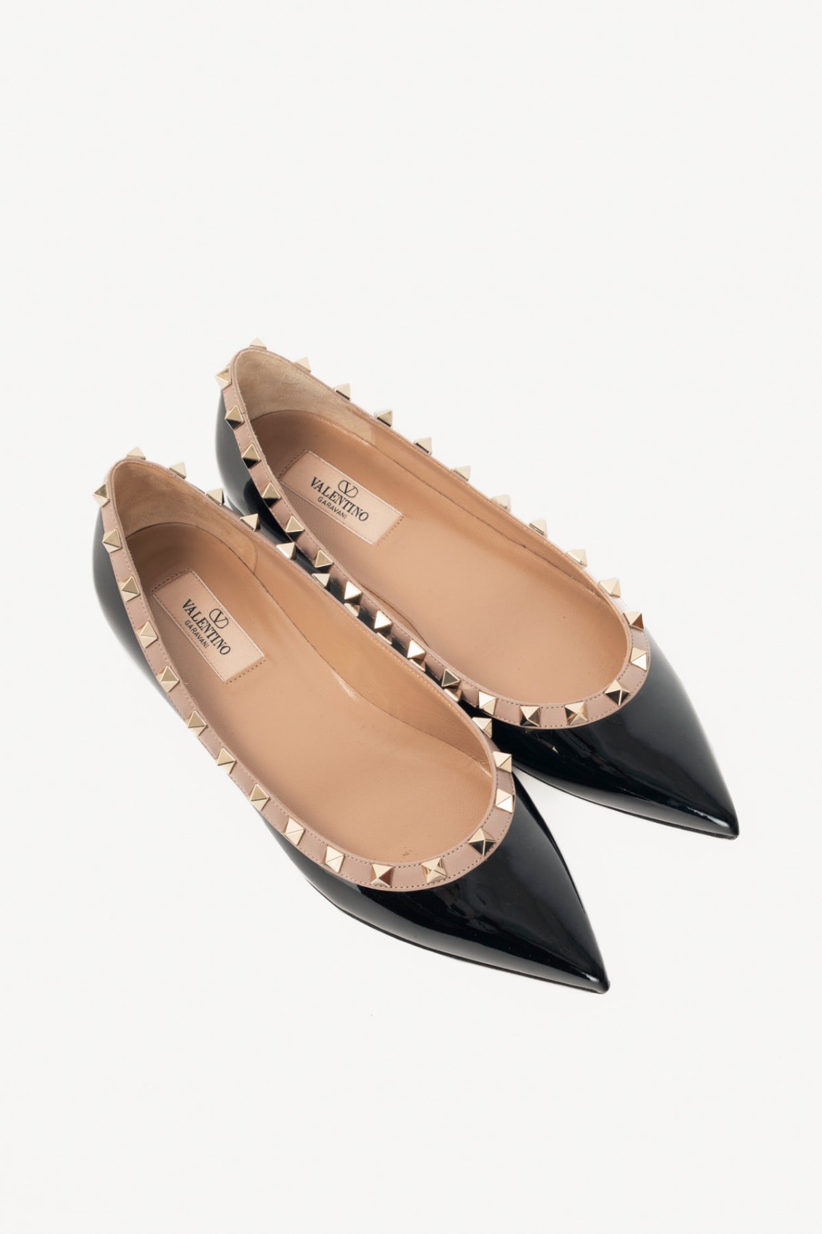 Valentino Garavani Nero & Poudre Rockstud Patent-Leather Ballet Flats