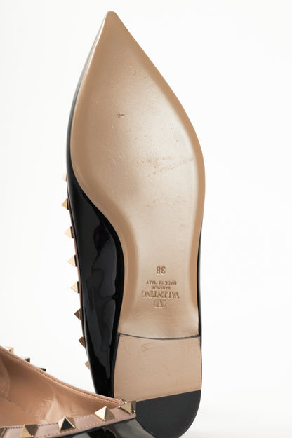 Valentino Garavani Nero & Poudre Rockstud Patent-Leather Ballet Flats