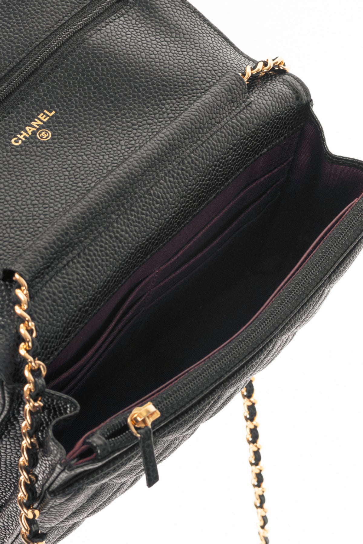 Chanel Black Quilted Caviar Leather GHW Wallet-On-Chain