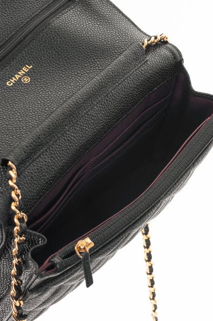 Chanel Black Quilted Caviar Leather GHW Wallet-On-Chain