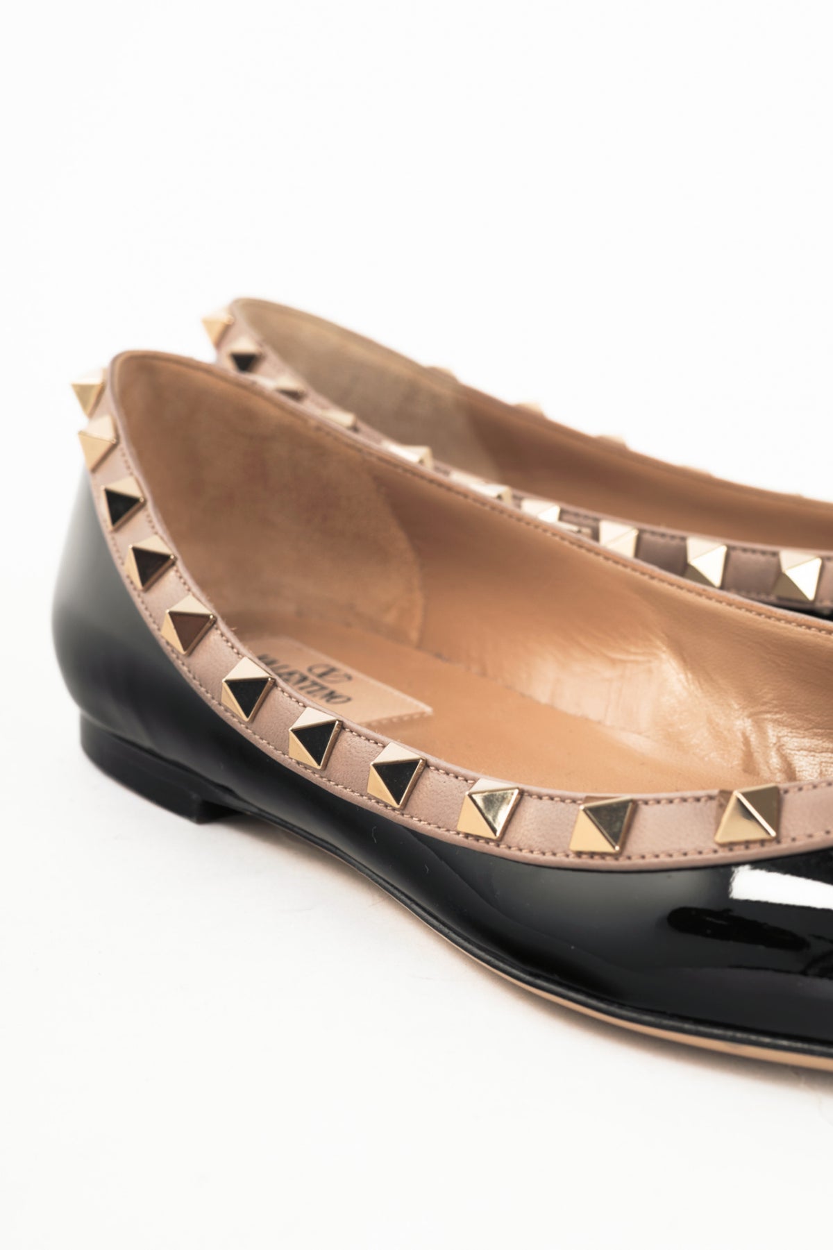 Valentino Garavani Nero & Poudre Rockstud Patent-Leather Ballet Flats