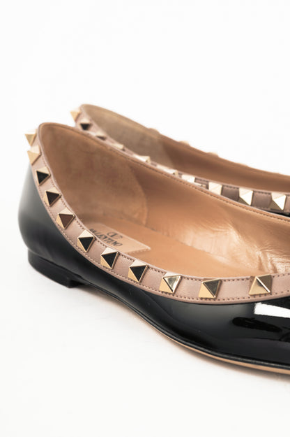 Valentino Garavani Nero & Poudre Rockstud Patent-Leather Ballet Flats