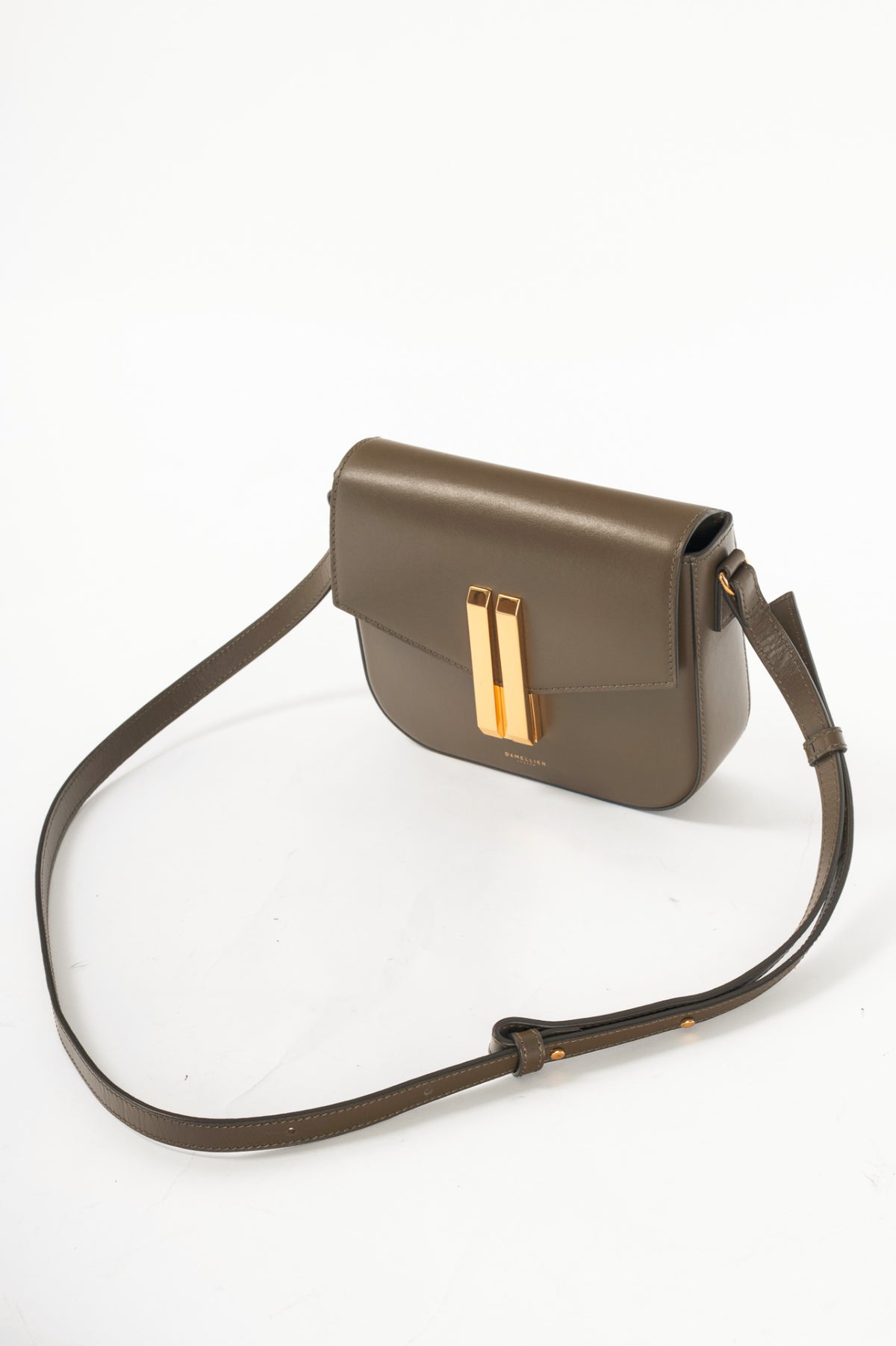 Demellier Small Vancouver Olive Leather Shoulder Bag