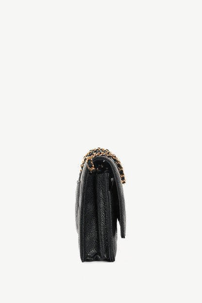 Chanel Black Quilted Caviar Leather GHW Wallet-On-Chain