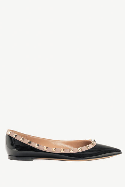 Valentino Garavani Nero & Poudre Rockstud Patent-Leather Ballet Flats