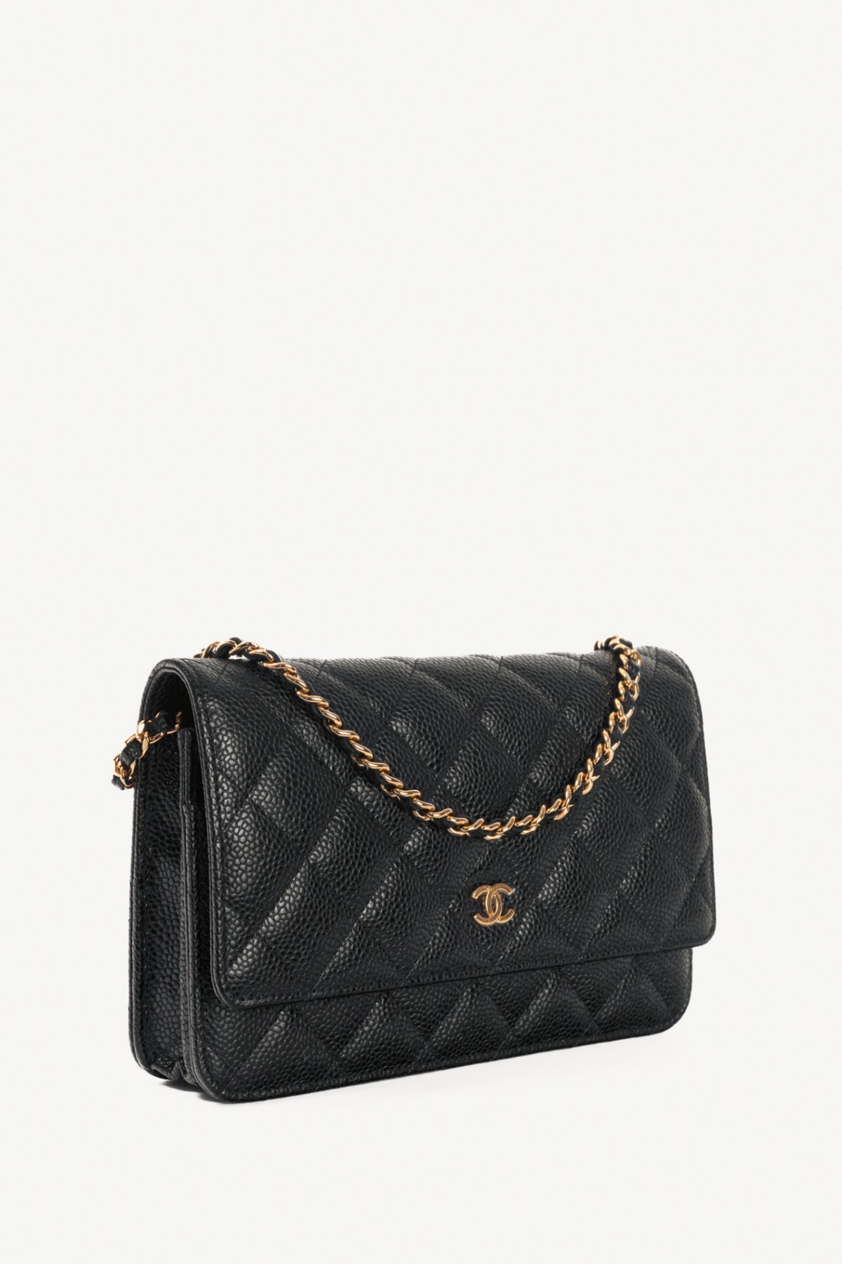 Chanel Black Quilted Caviar Leather GHW Wallet-On-Chain