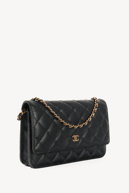 Chanel Black Quilted Caviar Leather GHW Wallet-On-Chain