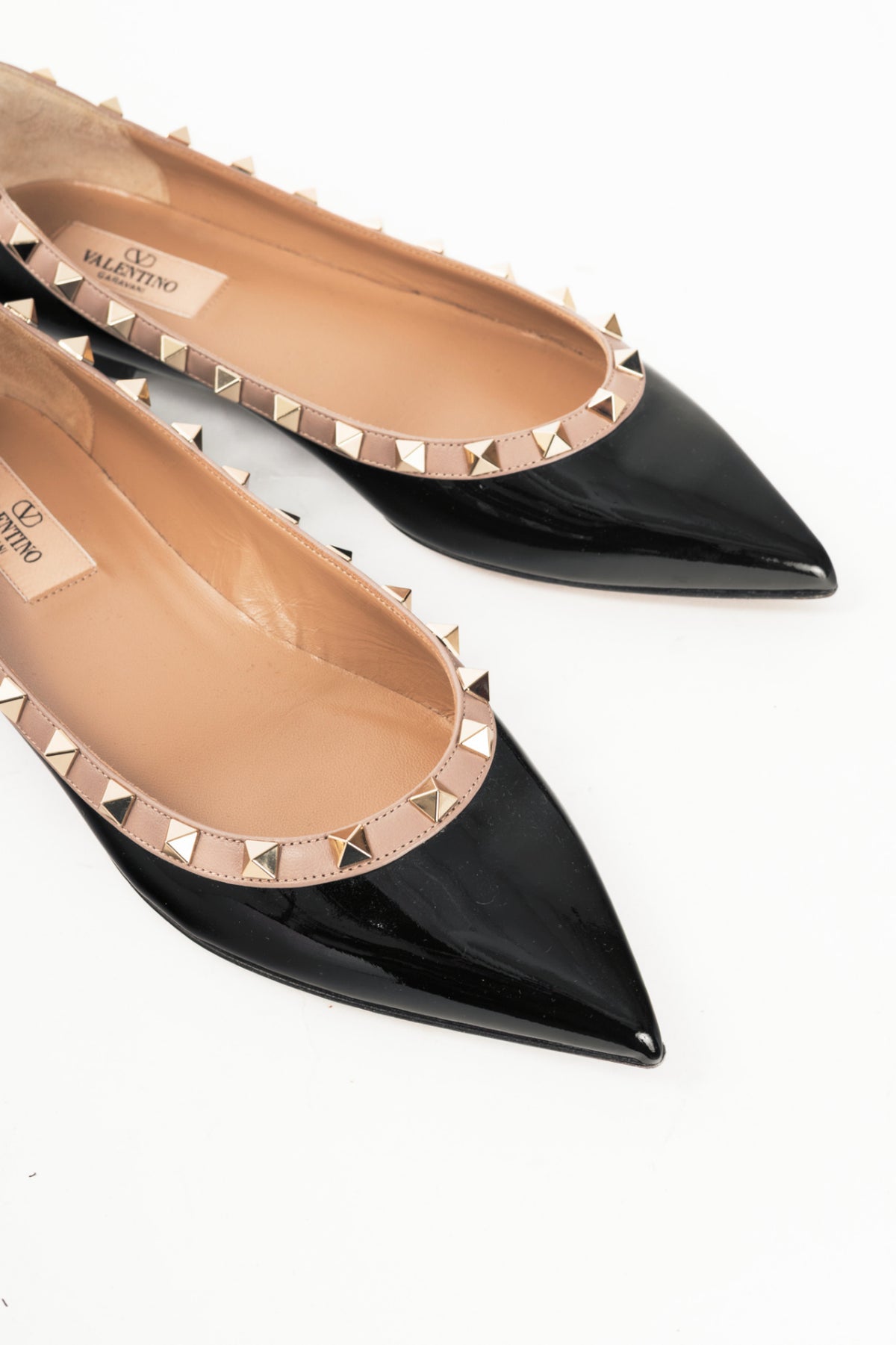 Valentino Garavani Nero & Poudre Rockstud Patent-Leather Ballet Flats
