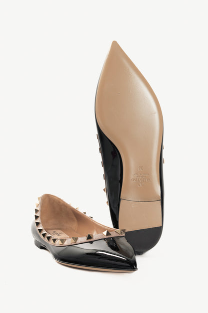 Valentino Garavani Nero & Poudre Rockstud Patent-Leather Ballet Flats