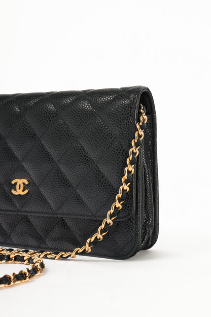 Chanel Black Quilted Caviar Leather GHW Wallet-On-Chain