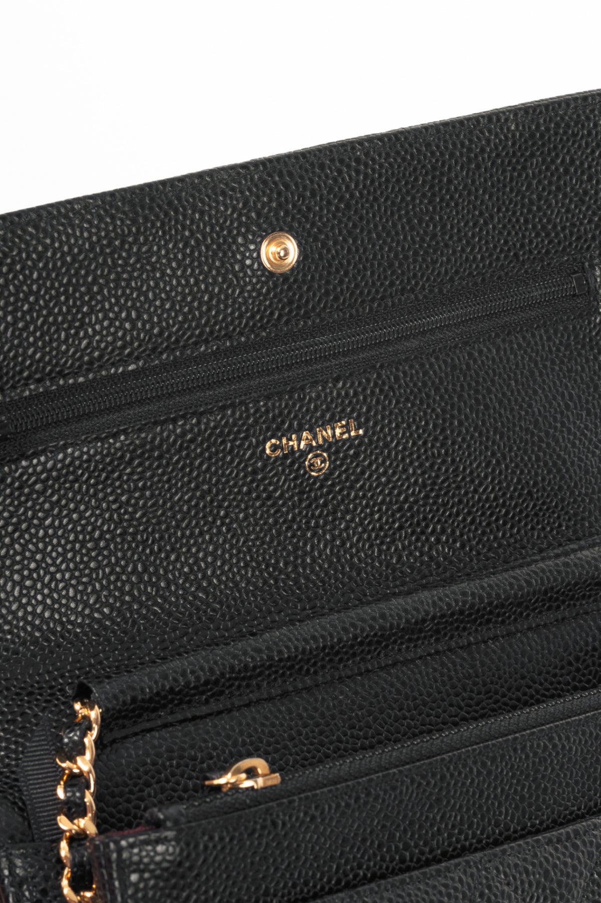 Chanel Black Quilted Caviar Leather GHW Wallet-On-Chain