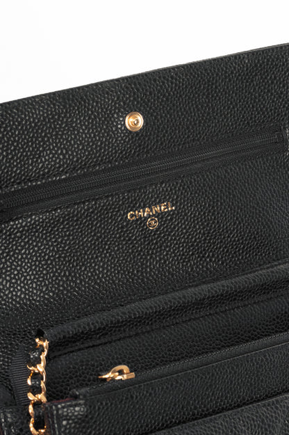 Chanel Black Quilted Caviar Leather GHW Wallet-On-Chain