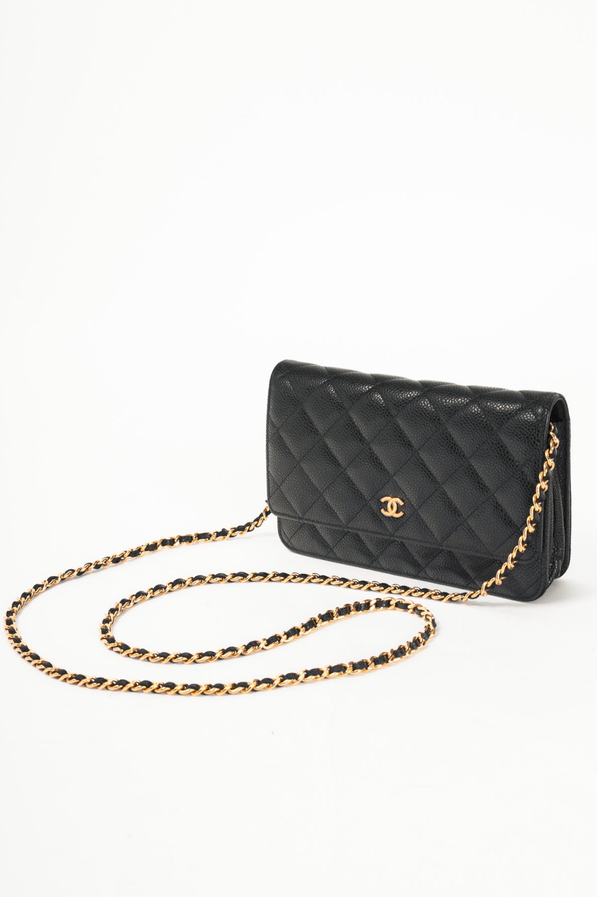 Chanel Black Quilted Caviar Leather GHW Wallet-On-Chain