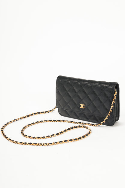 Chanel Black Quilted Caviar Leather GHW Wallet-On-Chain