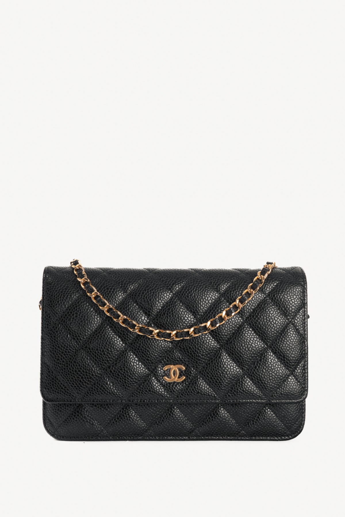 Chanel Black Quilted Caviar Leather GHW Wallet-On-Chain