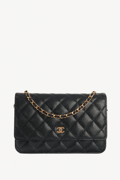 Chanel Black Quilted Caviar Leather GHW Wallet-On-Chain