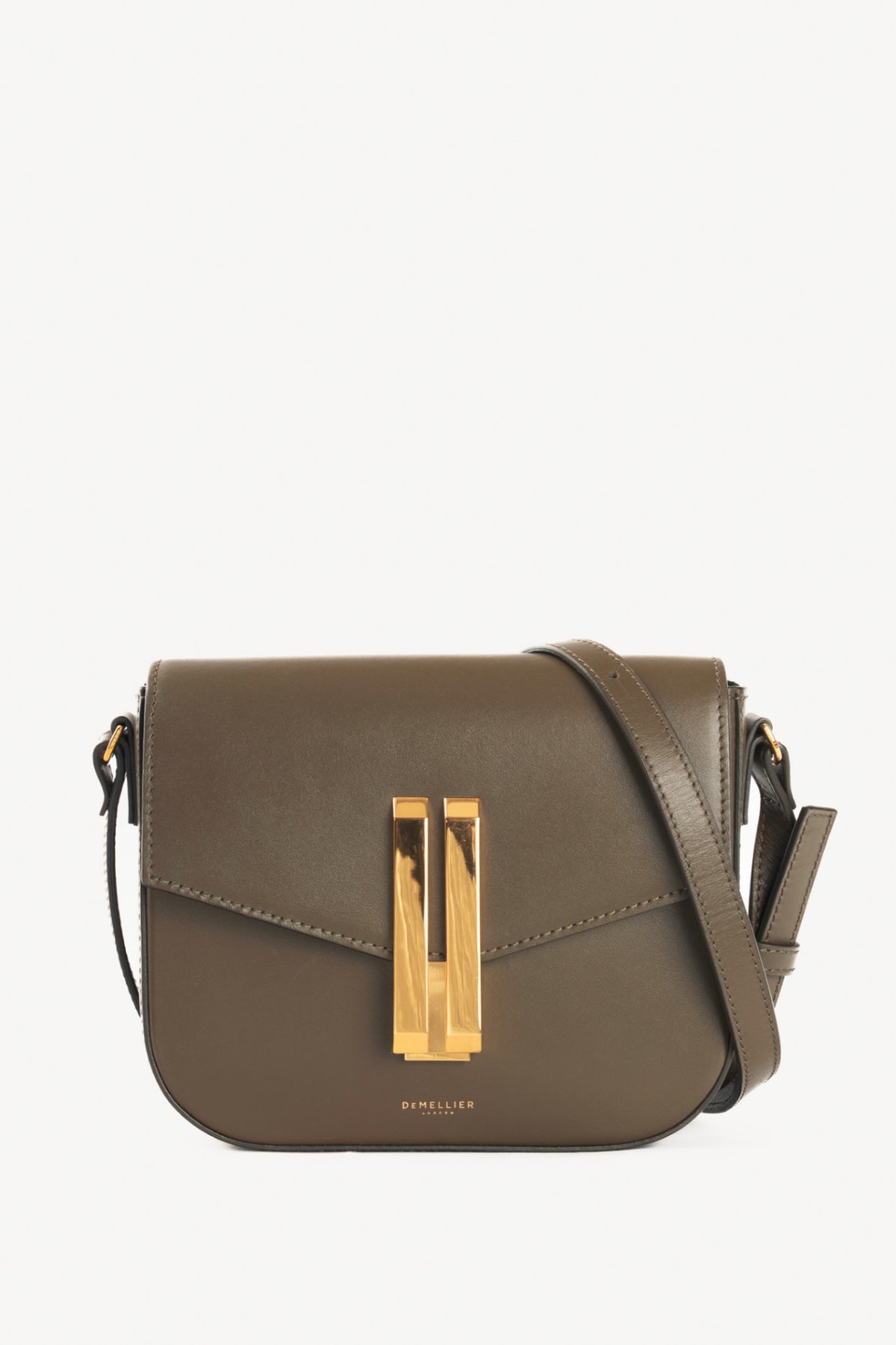 Demellier Small Vancouver Olive Leather Shoulder Bag