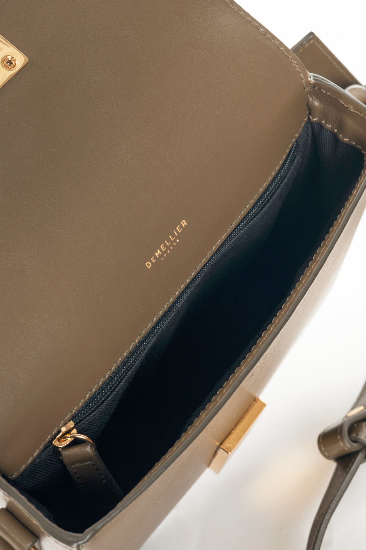 Demellier Small Vancouver Olive Leather Shoulder Bag