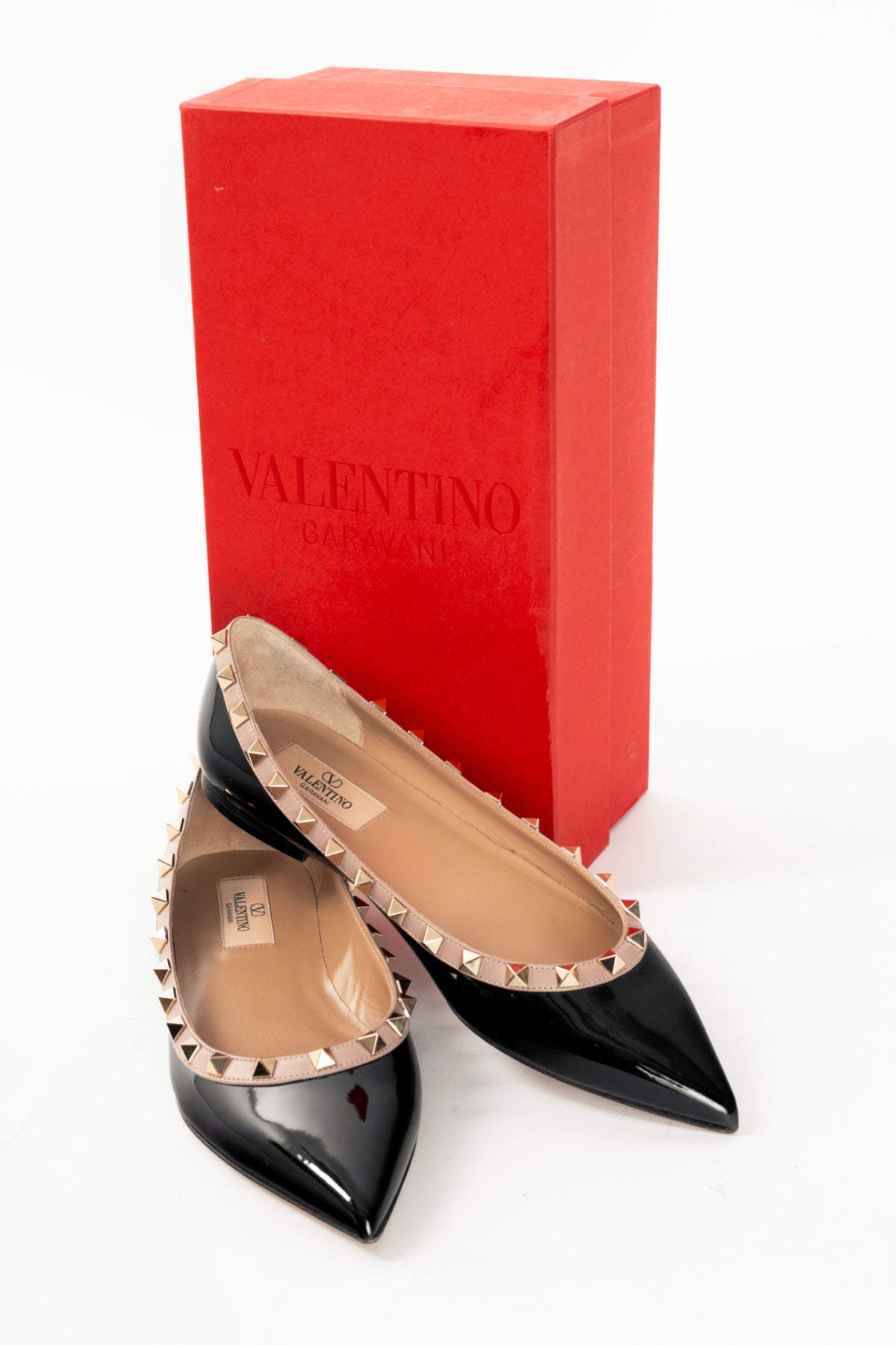 Valentino Garavani Nero & Poudre Rockstud Patent-Leather Ballet Flats