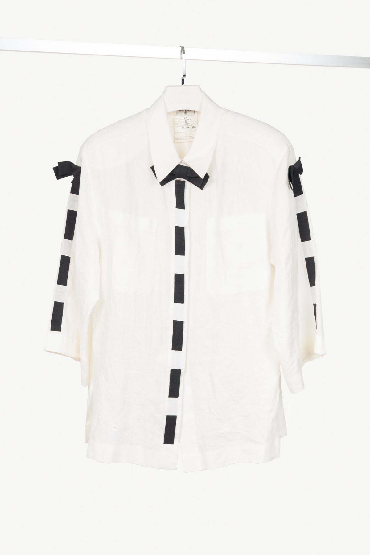 Chanel white linen w/ black bow vintage top