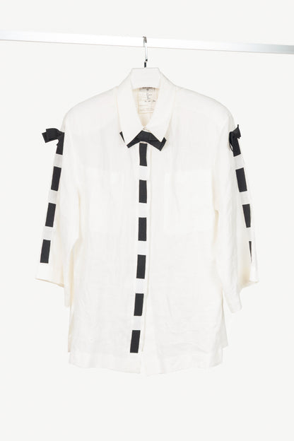 Chanel white linen w/ black bow vintage top