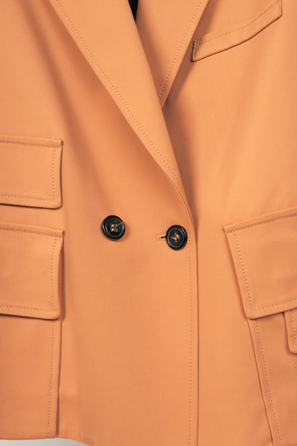 Luisa Cerano Tan Cotton Double-Breasted Utility-Style Blazer