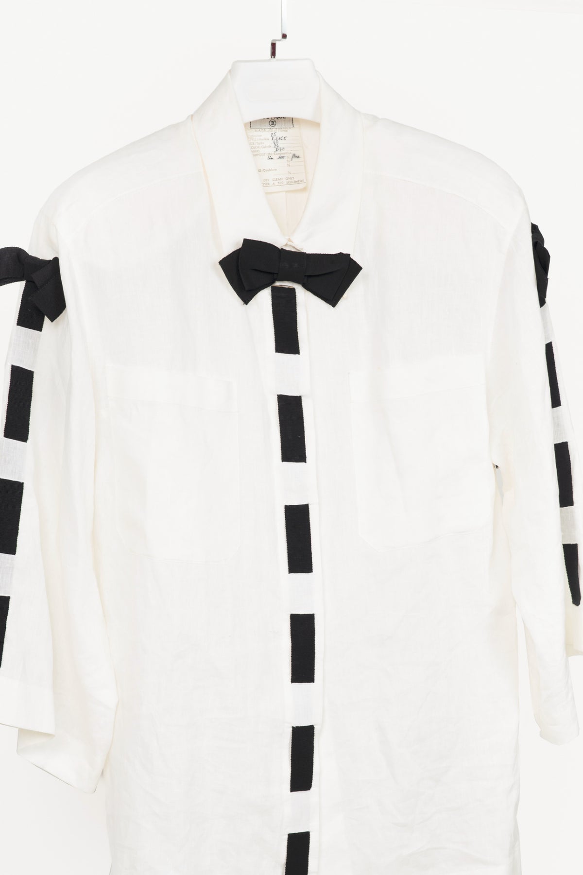 Chanel white linen w/ black bow vintage top