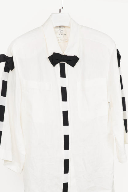 Chanel white linen w/ black bow vintage top