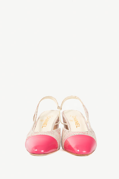 Chanel pink tweed cap toe sling back