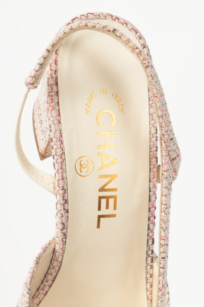 Chanel pink tweed cap toe sling back