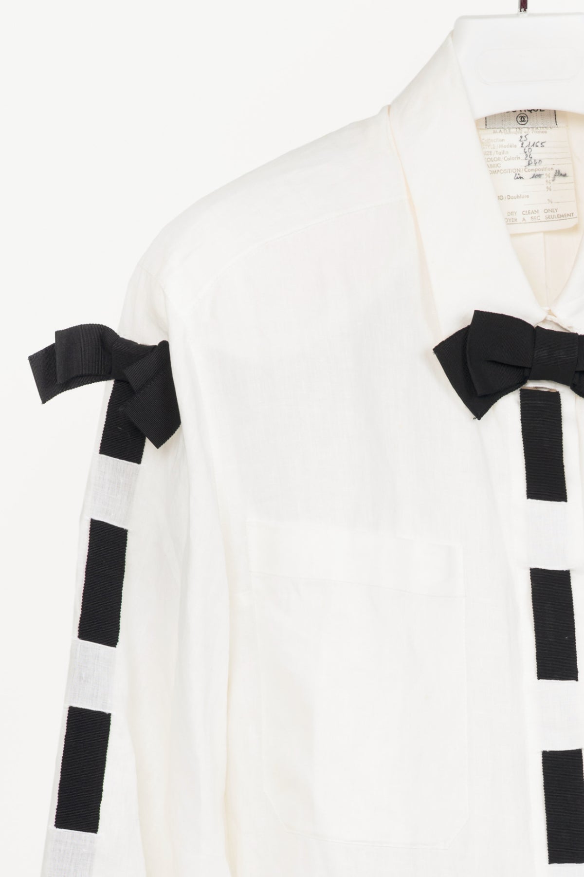 Chanel white linen w/ black bow vintage top