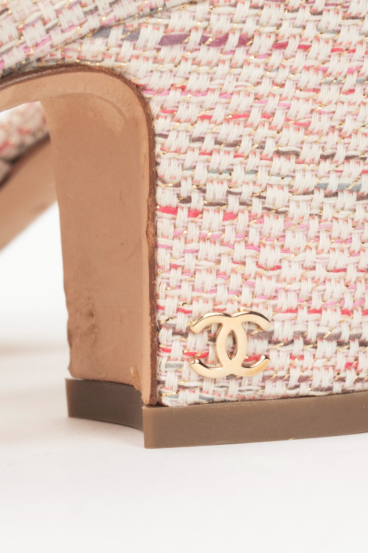 Chanel pink tweed cap toe sling back