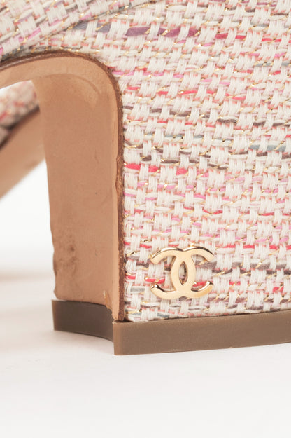 Chanel pink tweed cap toe sling back