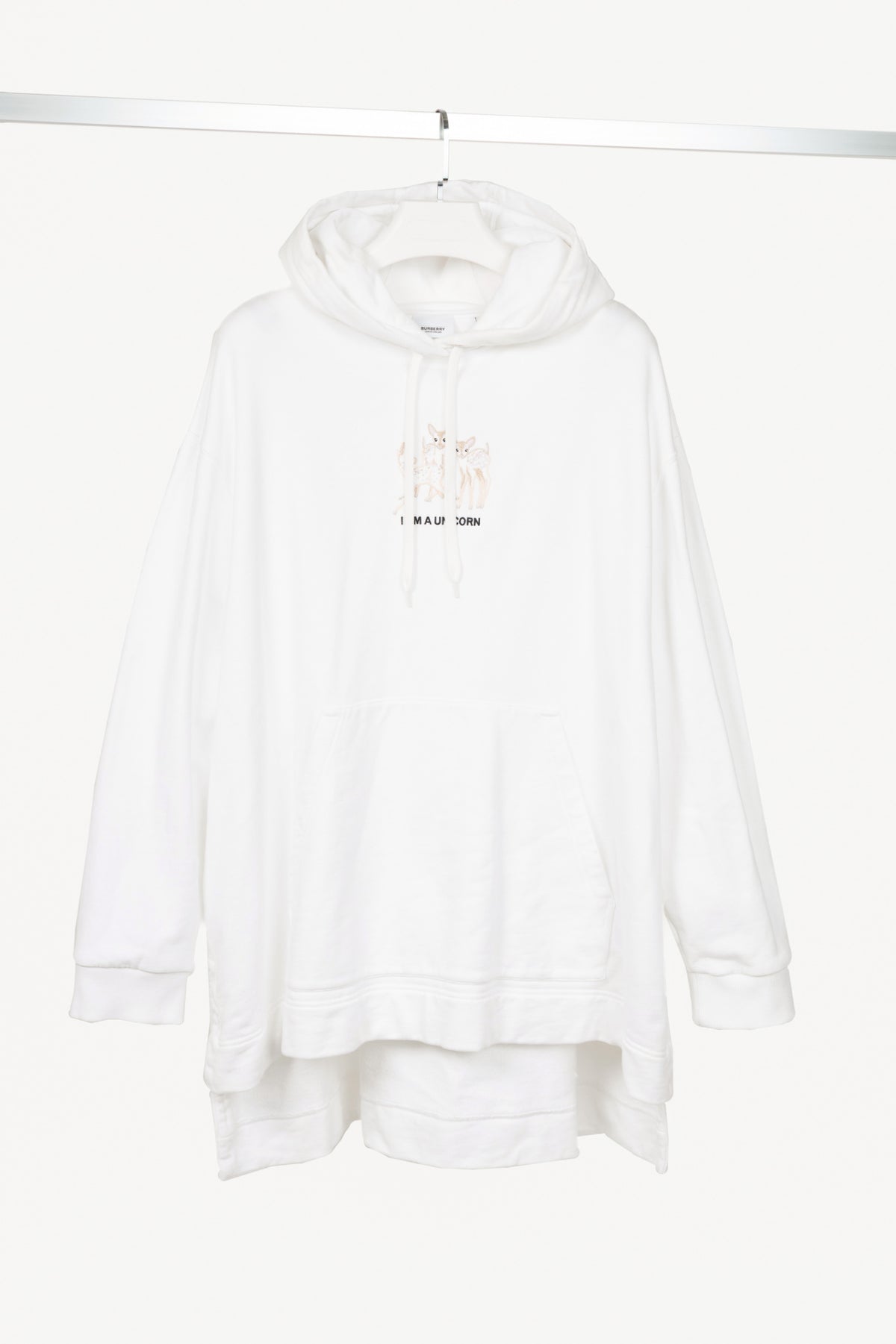 Burberry White Deer-Embroidered Cotton Oversized Hoodie