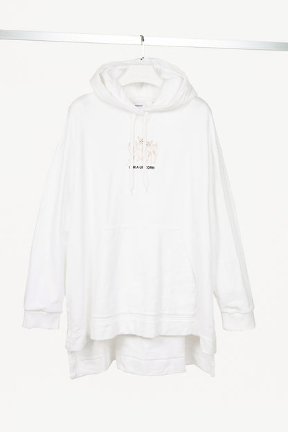 Burberry White Deer-Embroidered Cotton Oversized Hoodie