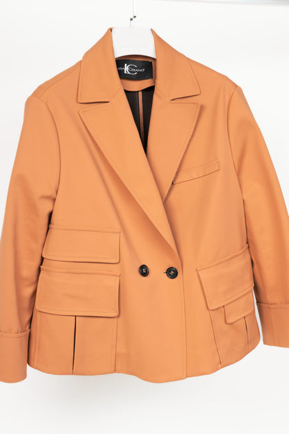 Luisa Cerano Tan Cotton Double-Breasted Utility-Style Blazer