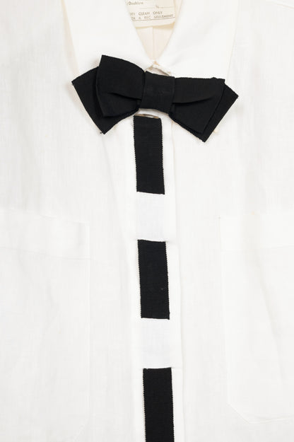 Chanel white linen w/ black bow vintage top