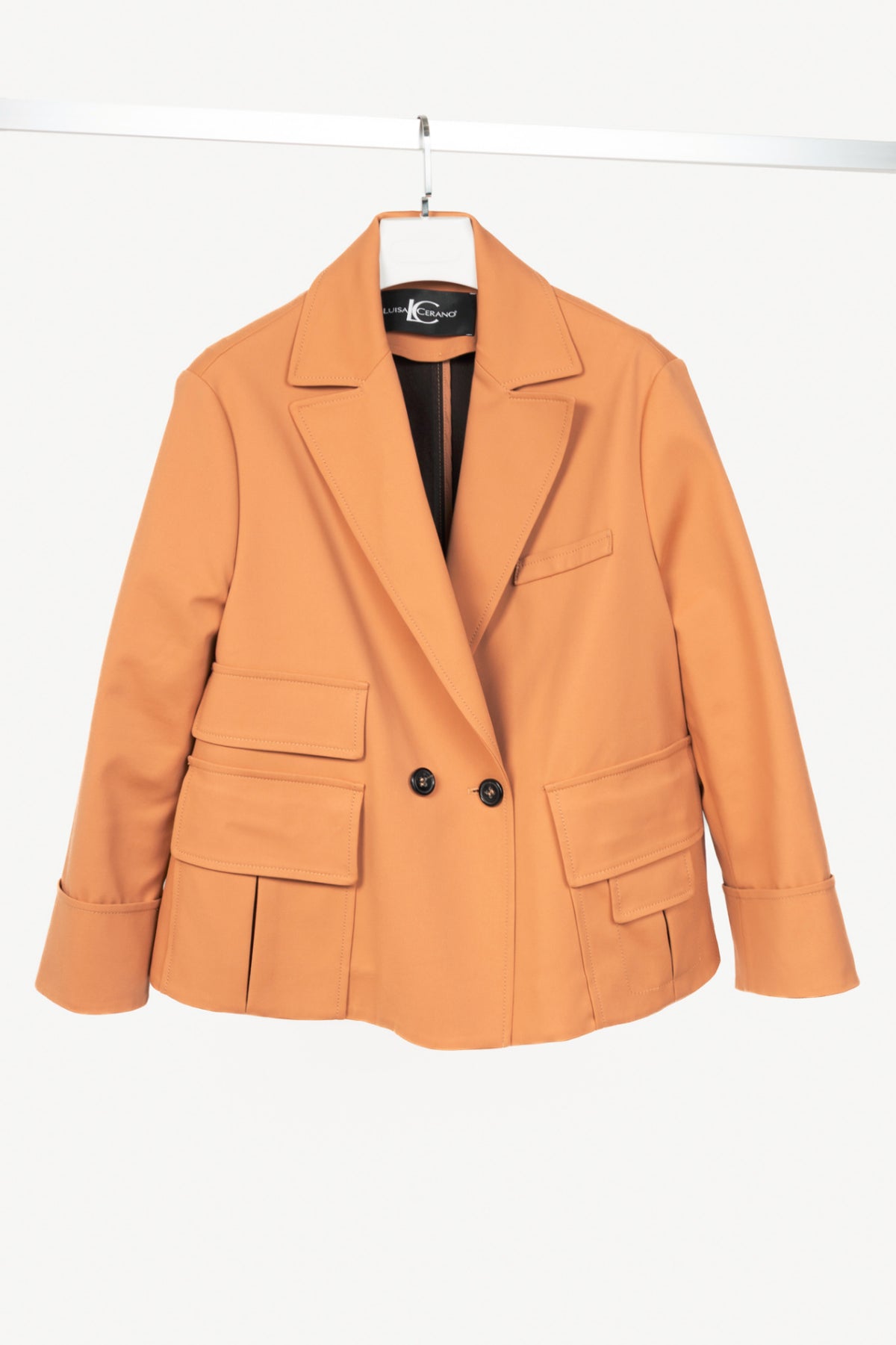 Luisa Cerano Tan Cotton Double-Breasted Utility-Style Blazer