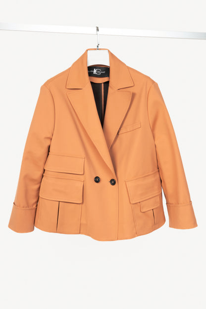 Luisa Cerano Tan Cotton Double-Breasted Utility-Style Blazer