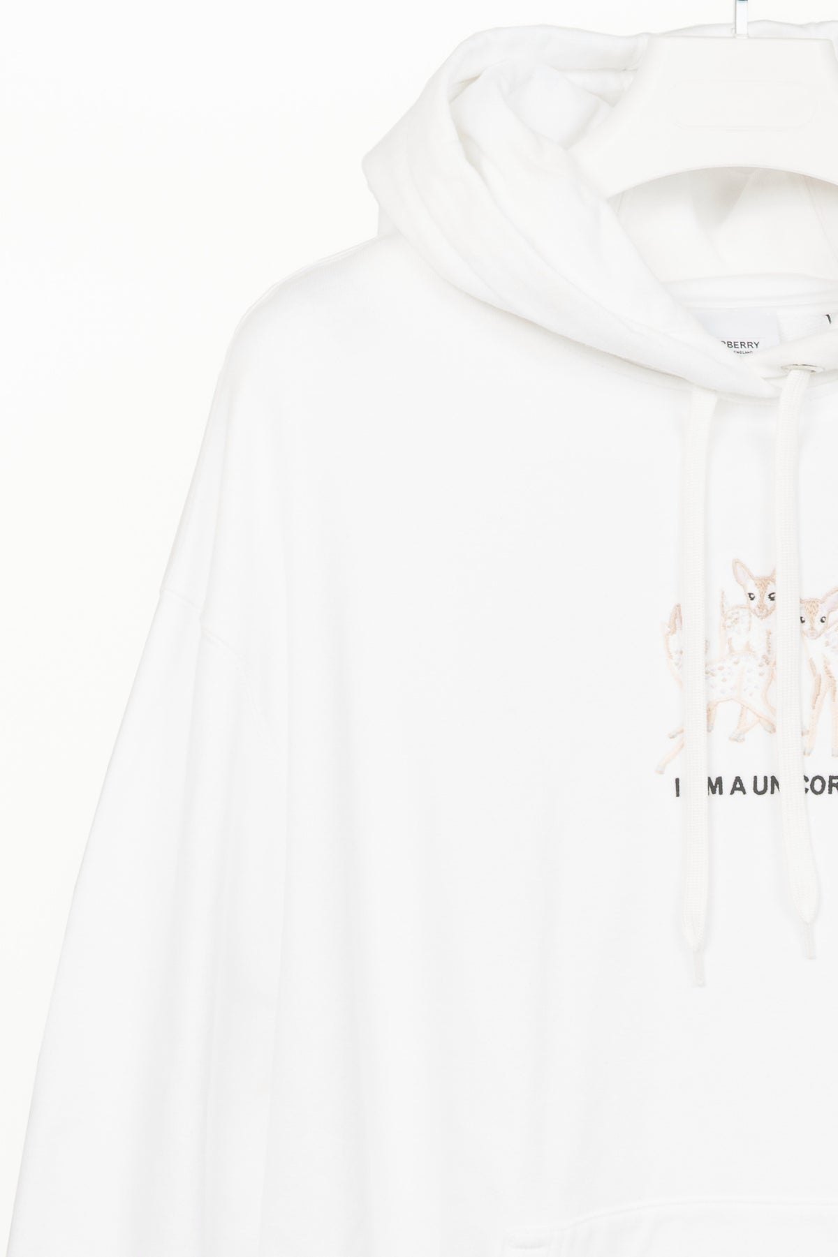 Burberry White Deer-Embroidered Cotton Oversized Hoodie