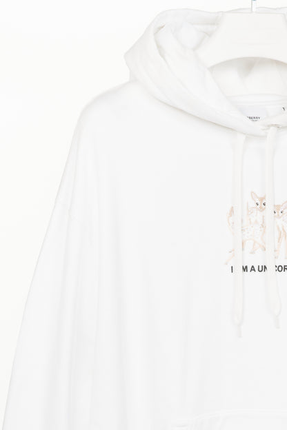 Burberry White Deer-Embroidered Cotton Oversized Hoodie