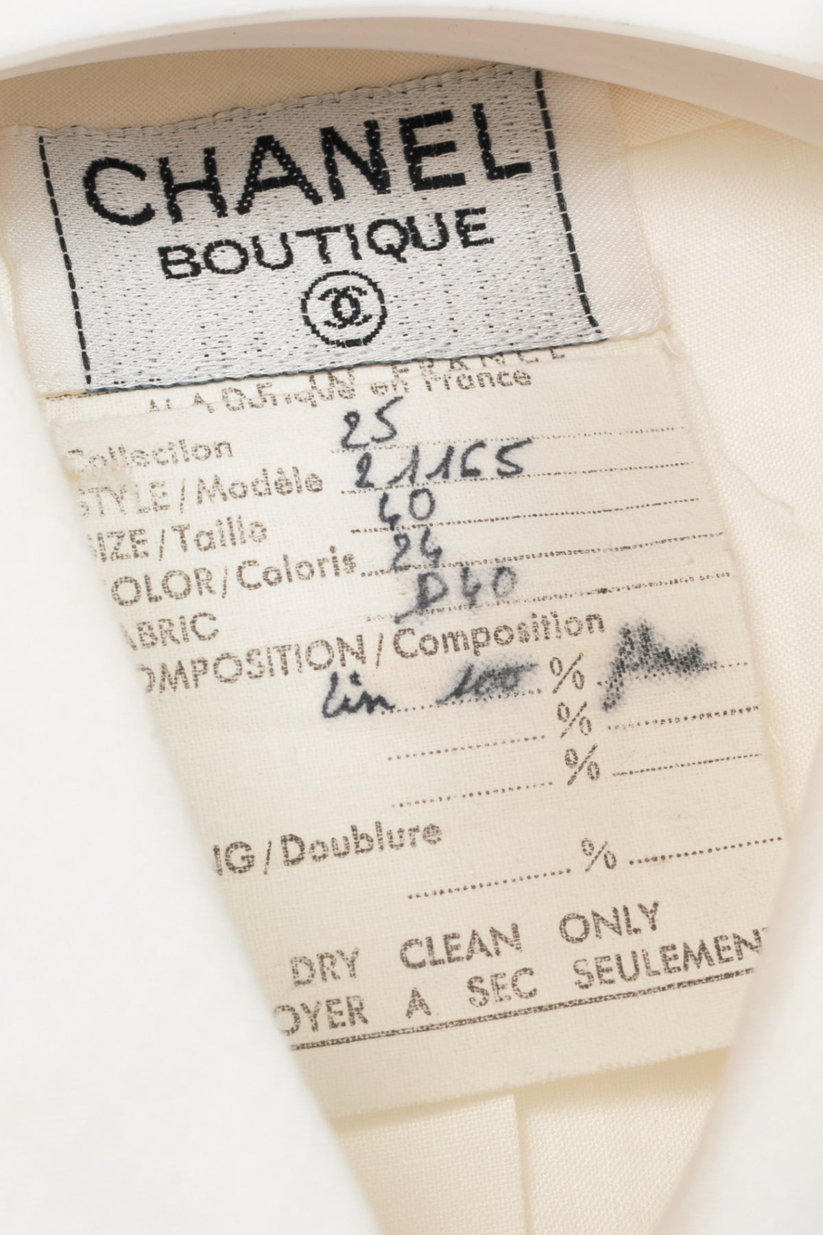 Chanel white linen w/ black bow vintage top