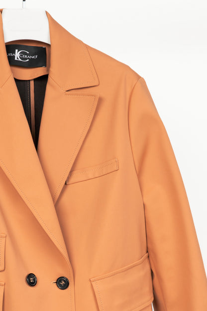 Luisa Cerano Tan Cotton Double-Breasted Utility-Style Blazer