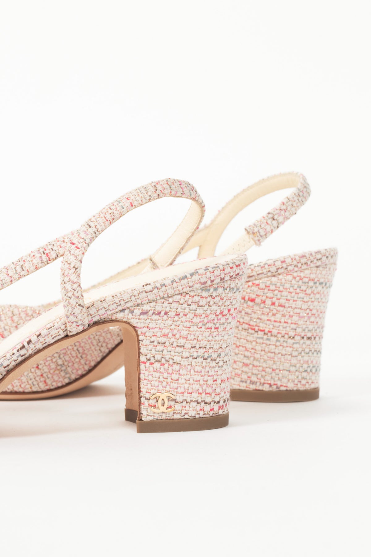 Chanel pink tweed cap toe sling back