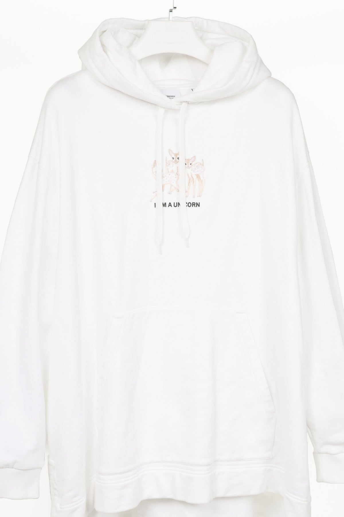 Burberry White Deer-Embroidered Cotton Oversized Hoodie