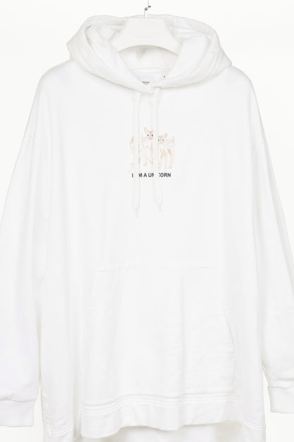 Burberry White Deer-Embroidered Cotton Oversized Hoodie