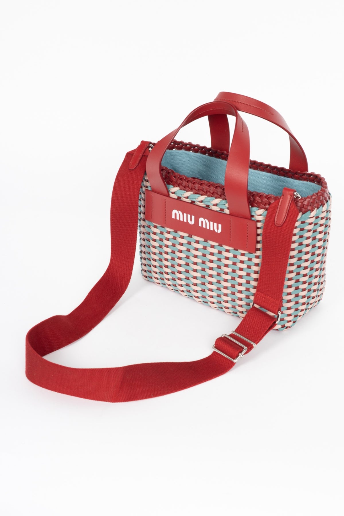 Miu Miu SS18 pink red woven crossbody bag