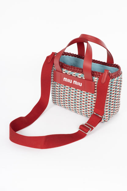Miu Miu SS18 pink red woven crossbody bag